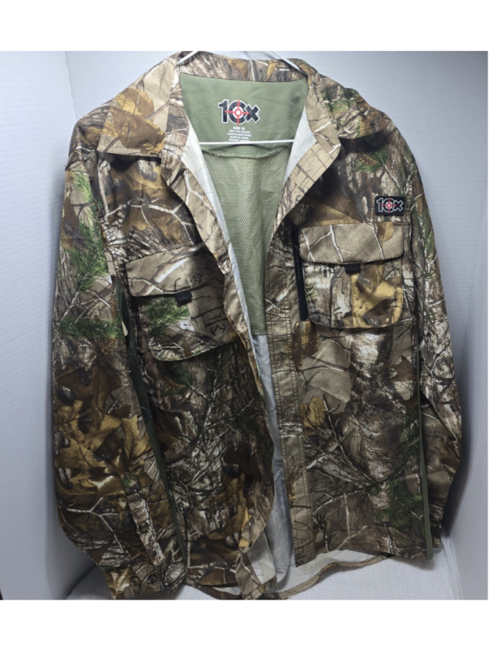 10x Mens Hunting Shirt Green Camo Long Sleeve Roll Tab Collar Pockets Buttons M